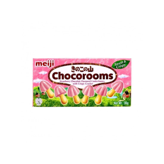 MEIJI Strawberry Chocolate Biscuits Chocorooms 36g MEIJI Strawberry Chocolate Biscuits Chocorooms 36g